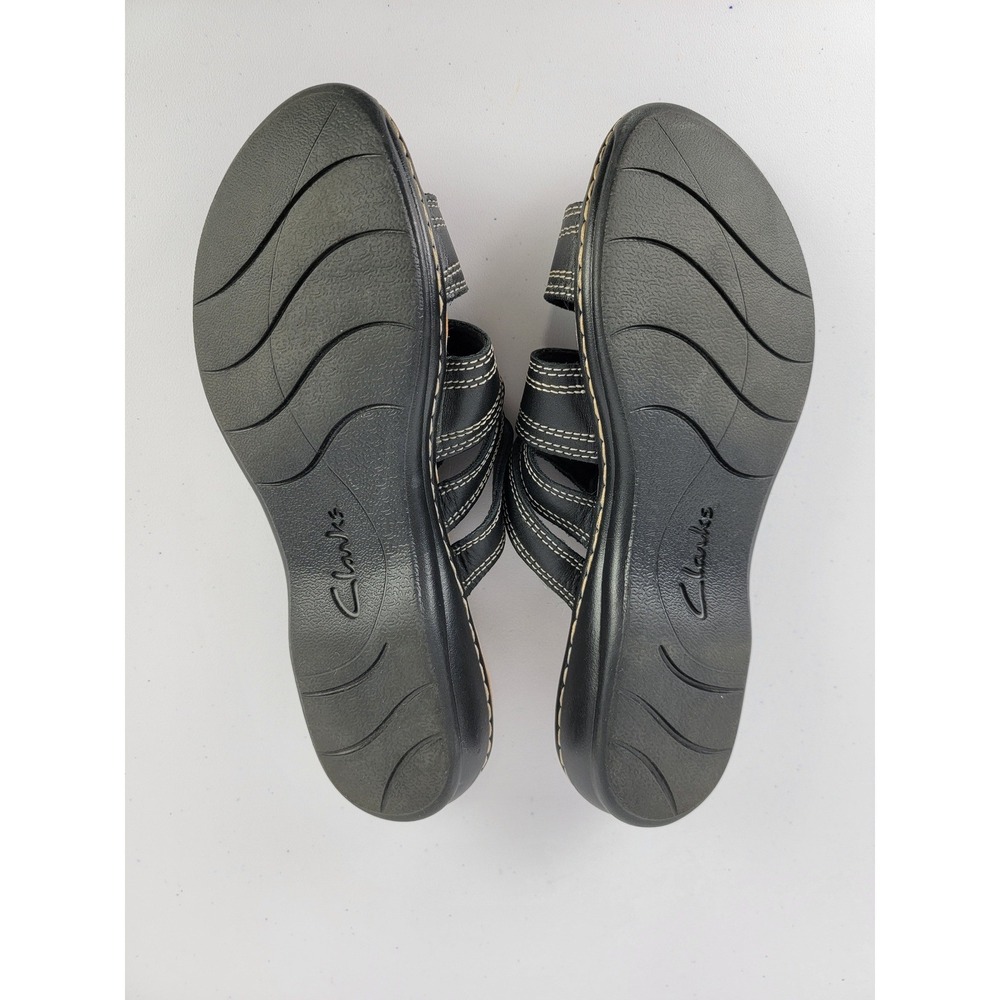 Clarks Slide Sandals Women's 9.5 Black Leather Adjustable Cushion Soft - Picture 7 of 11